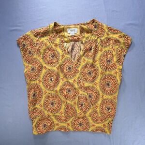 Anthropologie Maeve Cap-Sleeve Wrap Top vibrant yellow, bohemian Women's Medium